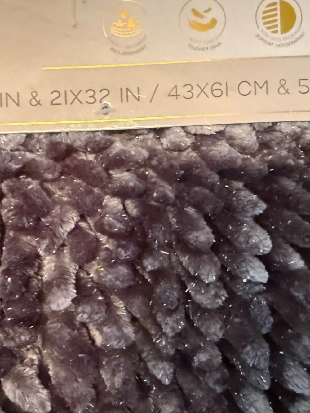 2 pc chenille charcoal gray and silver shag bath rug set NWT